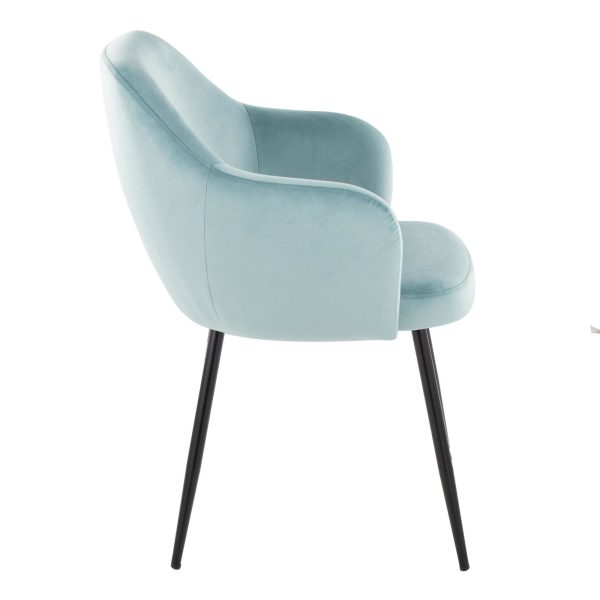 Buena Light Blue Velvet Contemporary Dining Chairs Black Metal Set of 2 3