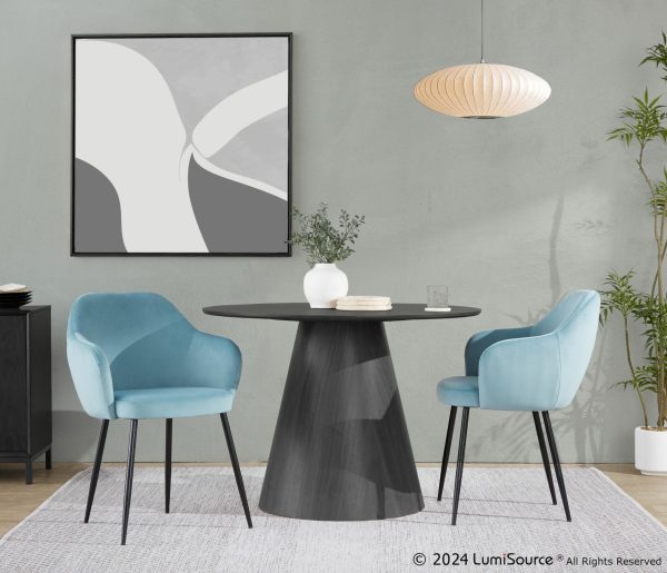 Buena Light Blue Velvet Contemporary Dining Chairs Black Metal Set of 2
