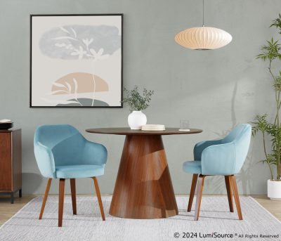 Buena Light Blue Velvet Contemporary Dining Chairs Walnut Wood (Set of 2)