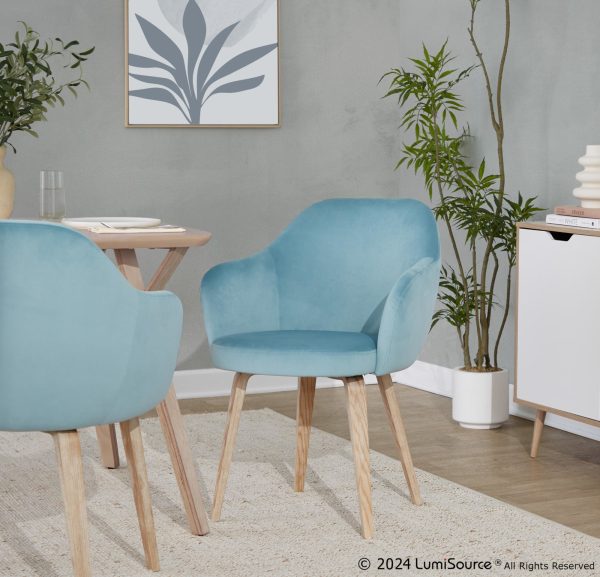 Buena Light Blue Velvet Whitewashed Wood Contemporary Dining Chairs Set of 2