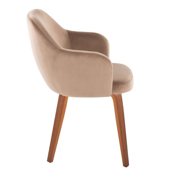 Buena Walnut Wood Brown Velvet Contemporary Dining Chairs Set of 2 3
