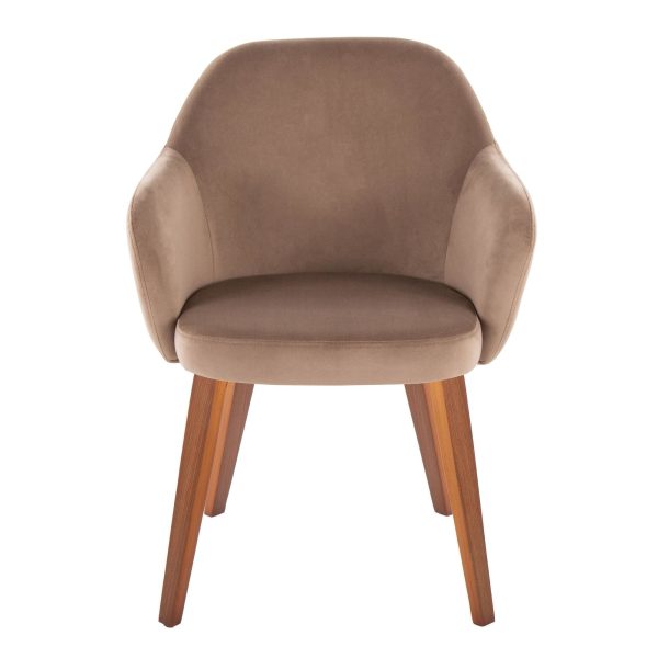 Buena Walnut Wood Brown Velvet Contemporary Dining Chairs Set of 2 6