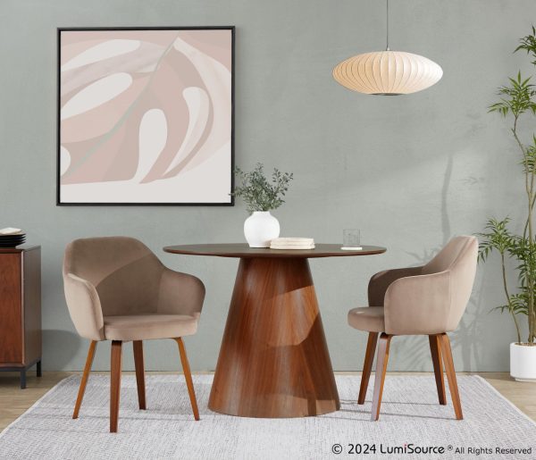 Buena Walnut Wood Brown Velvet Contemporary Dining Chairs Set of 2