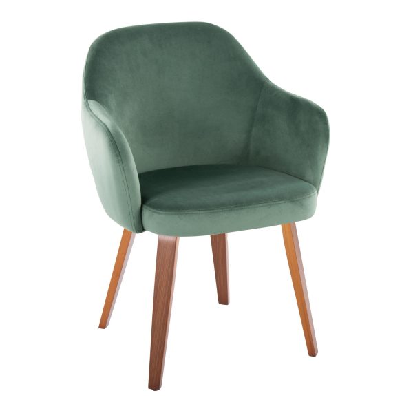 Buena Walnut Wood and Green Velvet Contemporary Dining Chairs Set of 2 2