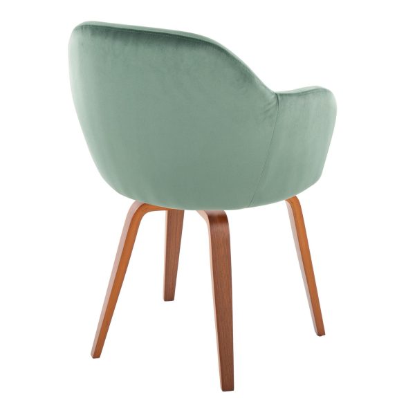 Buena Walnut Wood and Green Velvet Contemporary Dining Chairs Set of 2 4