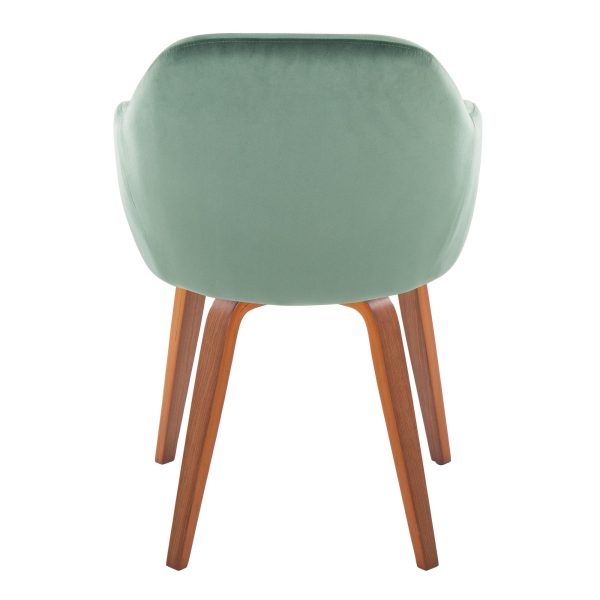 Buena Walnut Wood and Green Velvet Contemporary Dining Chairs Set of 2 5