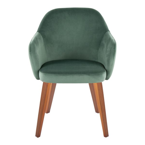Buena Walnut Wood and Green Velvet Contemporary Dining Chairs Set of 2 6