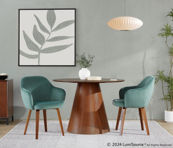 Buena Walnut Wood and Green Velvet Contemporary Dining Chairs Set of 2