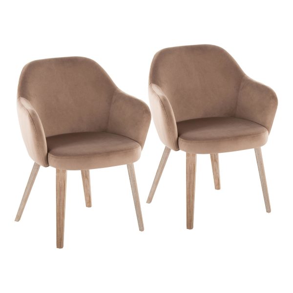 Buena Whitewashed Wood Brown Velvet Contemporary Dining Chairs Set of 2 1