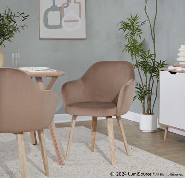 Buena Whitewashed Wood Brown Velvet Contemporary Dining Chairs Set of 2