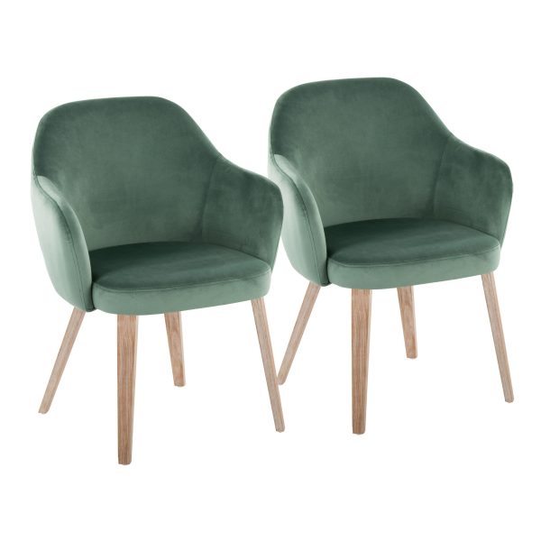 Buena Whitewashed Wood and Green Velvet Contemporary Dining Chairs Set of 2 1