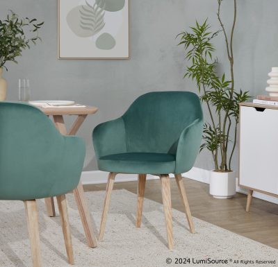 Buena Whitewashed Wood and Green Velvet Contemporary Dining Chairs (Set of 2)