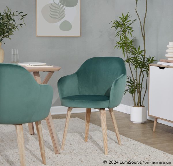 Buena Whitewashed Wood and Green Velvet Contemporary Dining Chairs Set of 2