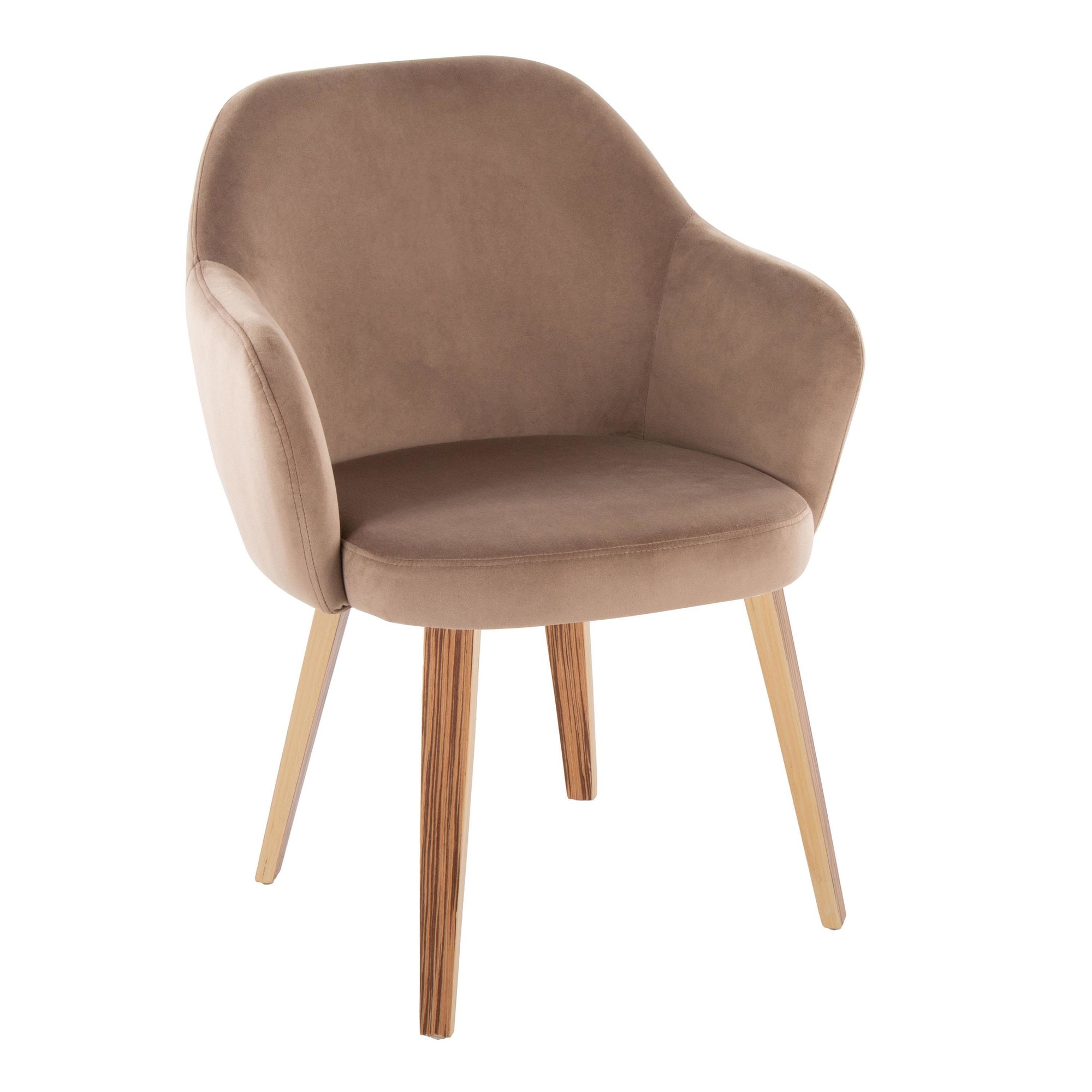 Buena Zebra Wood Brown Velvet Contemporary Dining Chairs (Set of 2) 3 Buena Zebra Wood Brown Velvet Contemporary Dining Chairs (Set of 2) - Image 3