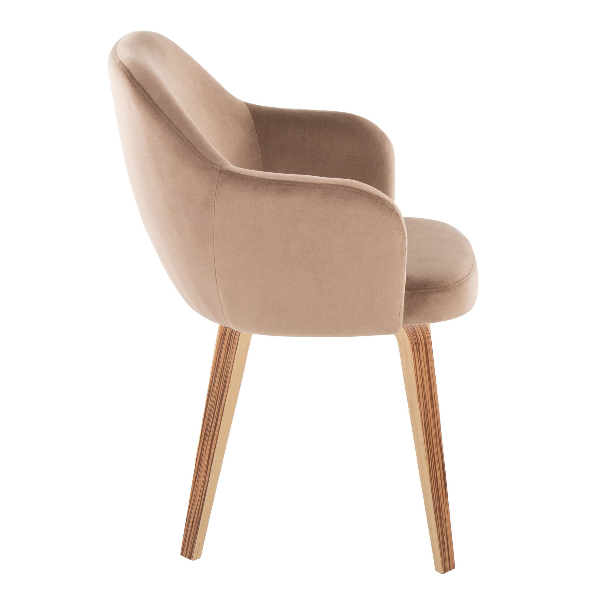 Buena Zebra Wood Brown Velvet Contemporary Dining Chairs (Set of 2) 4 Buena Zebra Wood Brown Velvet Contemporary Dining Chairs (Set of 2) - Image 4