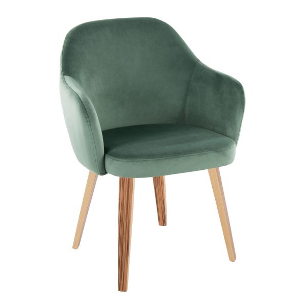 Buena Zebra Wood Green Velvet Contemporary Dining Chairs Set of 2 2