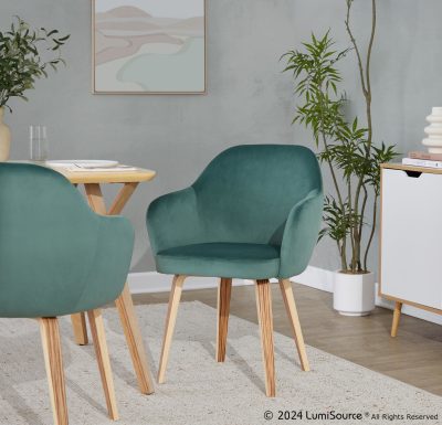 Buena Zebra Wood Green Velvet Contemporary Dining Chairs (Set of 2)