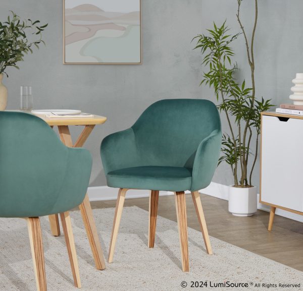 Buena Zebra Wood Green Velvet Contemporary Dining Chairs Set of 2
