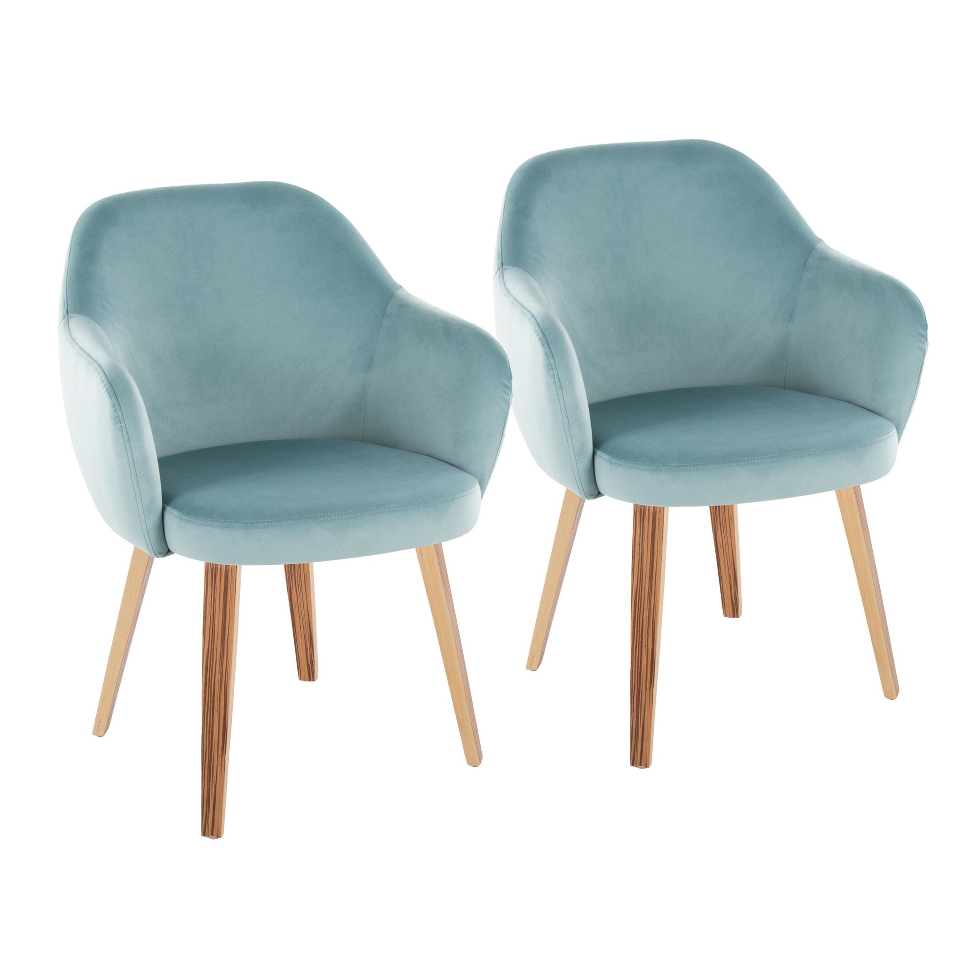 Buena Zebra Wood Light Blue Velvet Contemporary Dining Chairs (Set of 2) 2 Buena Zebra Wood Light Blue Velvet Contemporary Dining Chairs (Set of 2) - Image 2