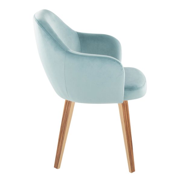 Buena Zebra Wood Light Blue Velvet Contemporary Dining Chairs Set of 2 3