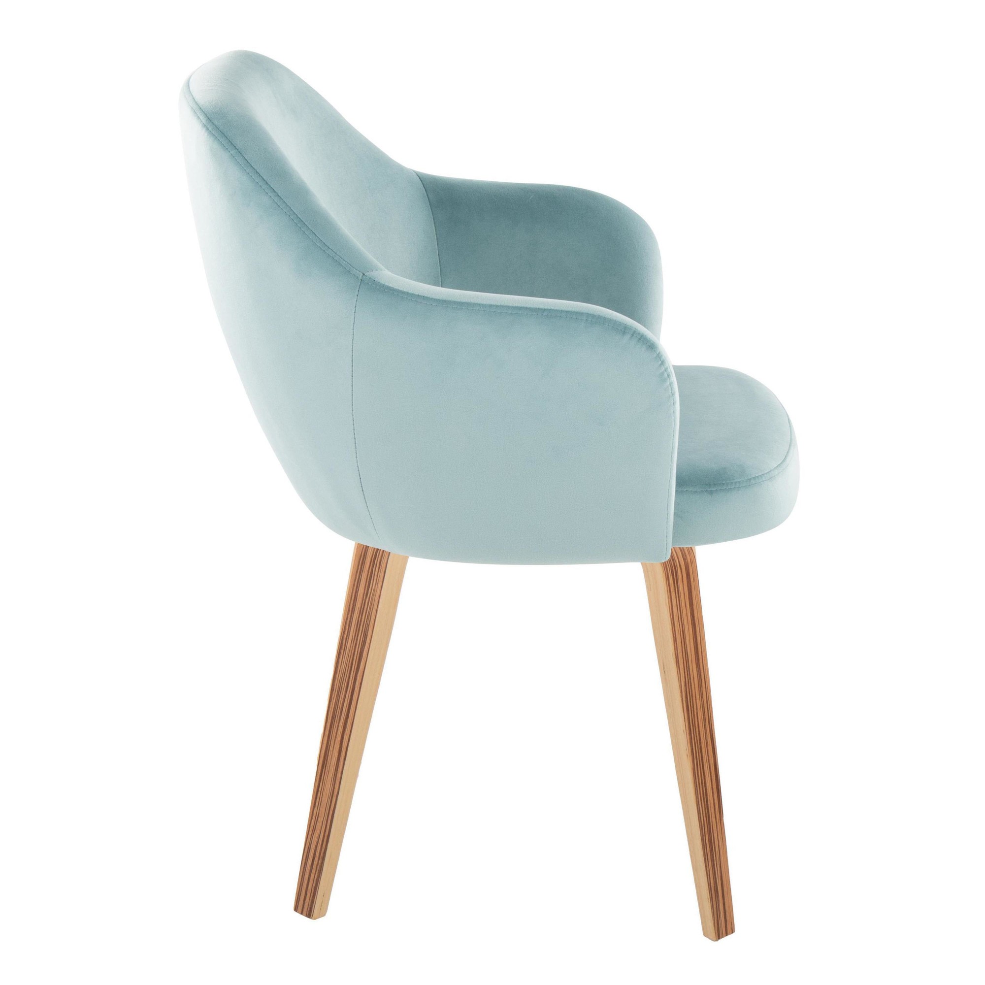 Buena Zebra Wood Light Blue Velvet Contemporary Dining Chairs (Set of 2) 4 Buena Zebra Wood Light Blue Velvet Contemporary Dining Chairs (Set of 2) - Image 4