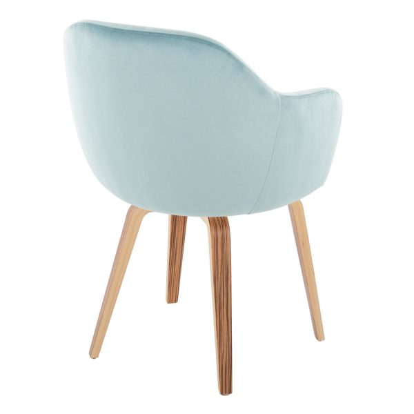 Buena Zebra Wood Light Blue Velvet Contemporary Dining Chairs Set of 2 4