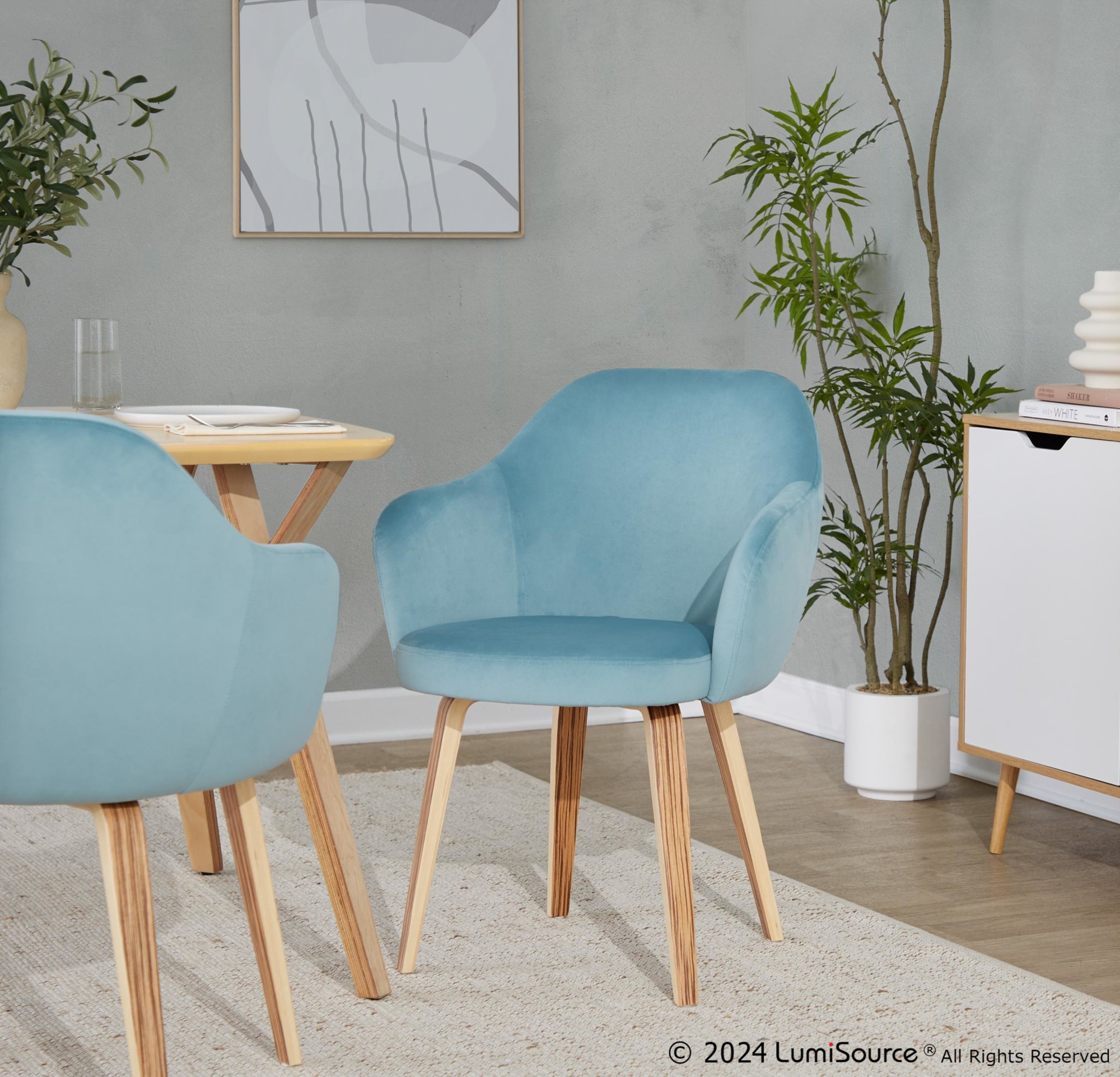 Buena Zebra Wood Light Blue Velvet Contemporary Dining Chairs (Set of 2) 1 Buena Zebra Wood Light Blue Velvet Contemporary Dining Chairs (Set of 2)