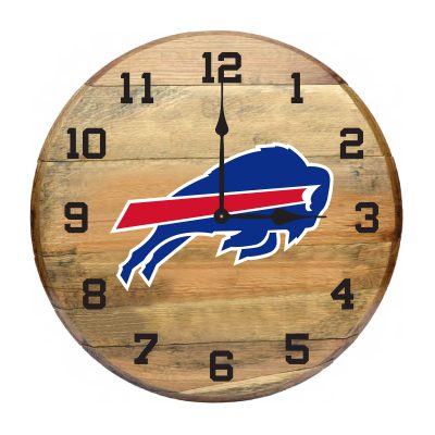 Buffalo Bills Oak Whiskey Barrel Clock Authentic Kentucky Made