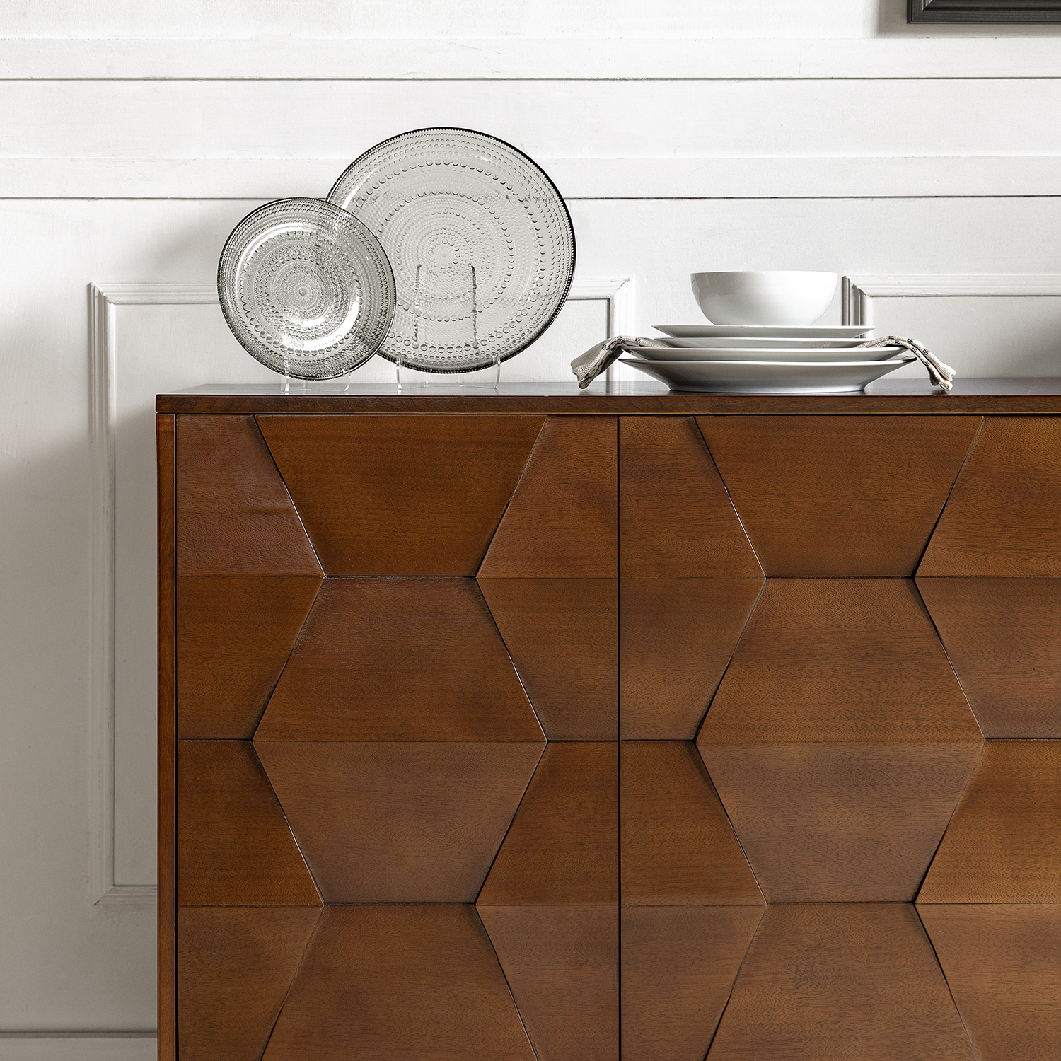 Bulanini Walnut 4-Door, 2-Shelf Solid Wood Sideboard TV Stand 3 Bulanini Walnut 4-Door, 2-Shelf Solid Wood Sideboard TV Stand - Image 3