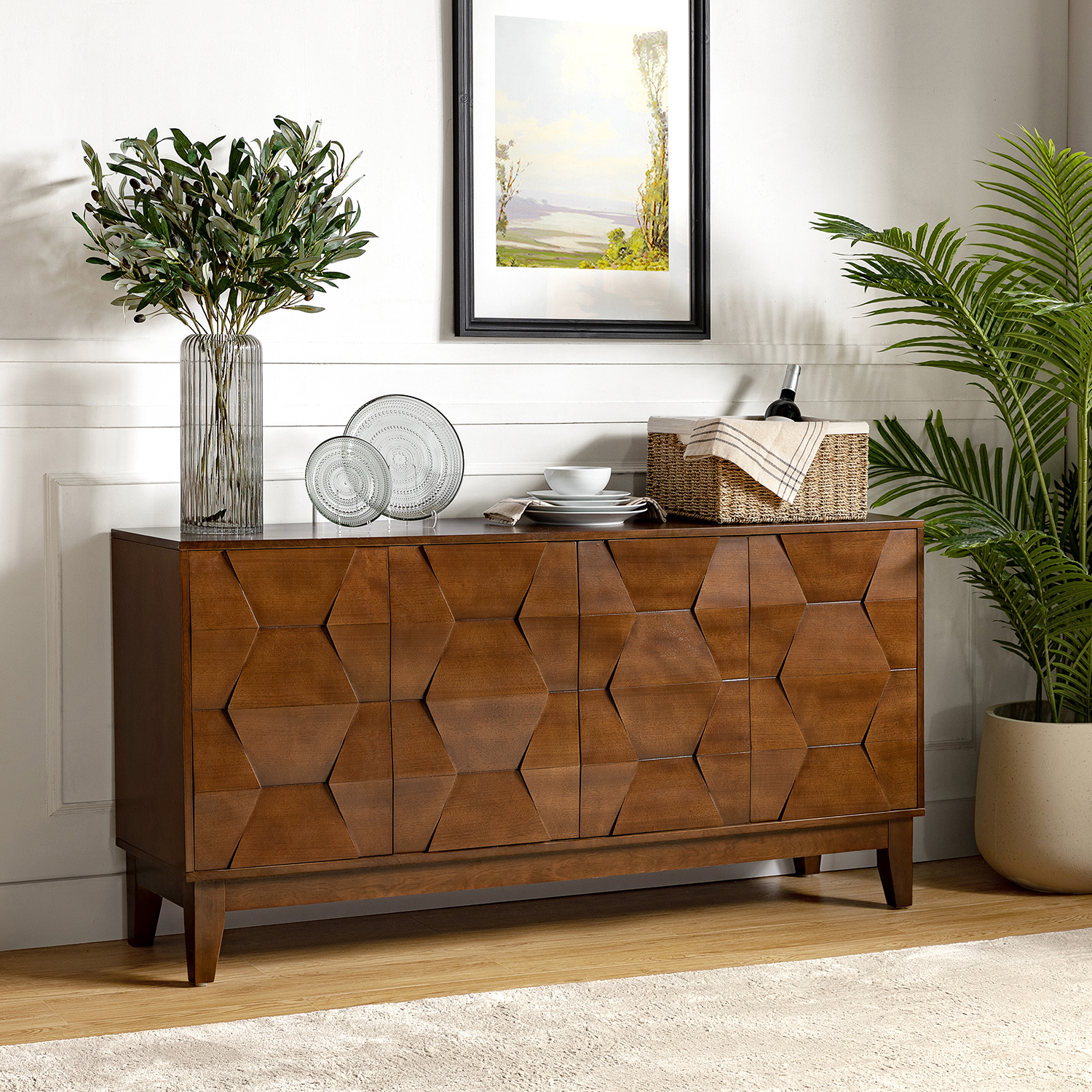 Bulanini Walnut 4-Door, 2-Shelf Solid Wood Sideboard TV Stand 1 Bulanini Walnut 4-Door, 2-Shelf Solid Wood Sideboard TV Stand