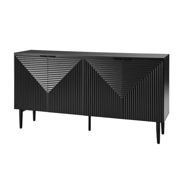 Burkart Black 4 Door Sideboard with Wine Rack and Shelves 1
