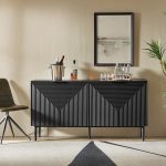 Burkart Black 4-Door Sideboard with Wine Rack and Shelves