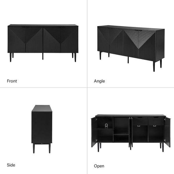 Burkart Black 4 Door Sideboard with Wine Rack and Shelves 2