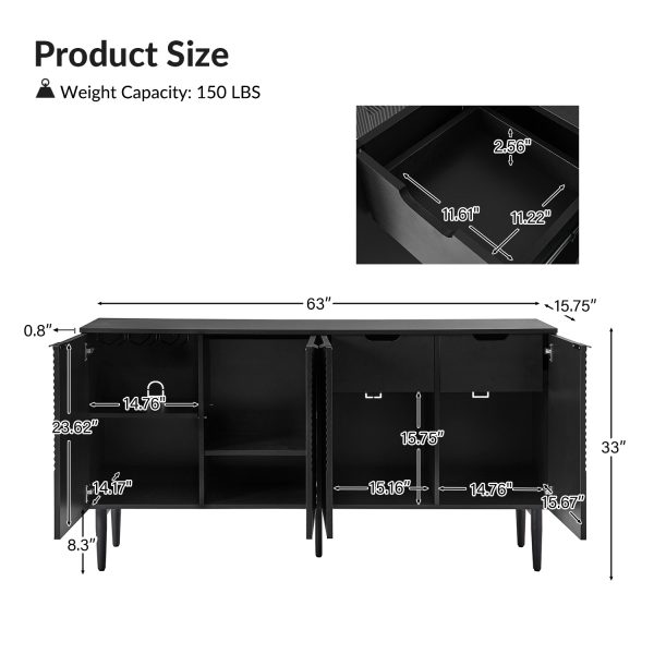 Burkart Black 4 Door Sideboard with Wine Rack and Shelves 3