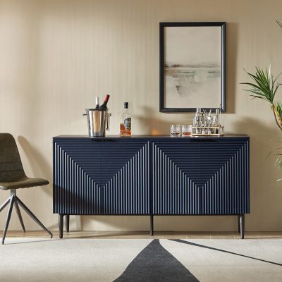 Burkart Navy 4-Door Grooved Sideboard with Wine Rack