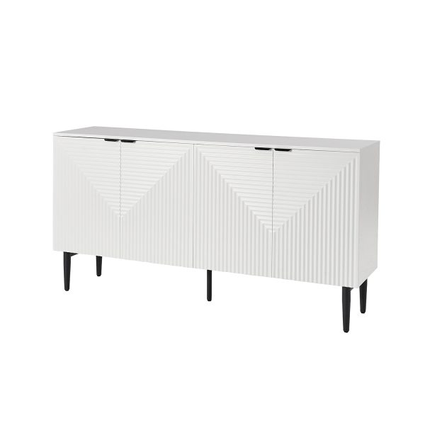 Burkart White 4 Door Grooved Modern Sideboard with Wine Rack 1