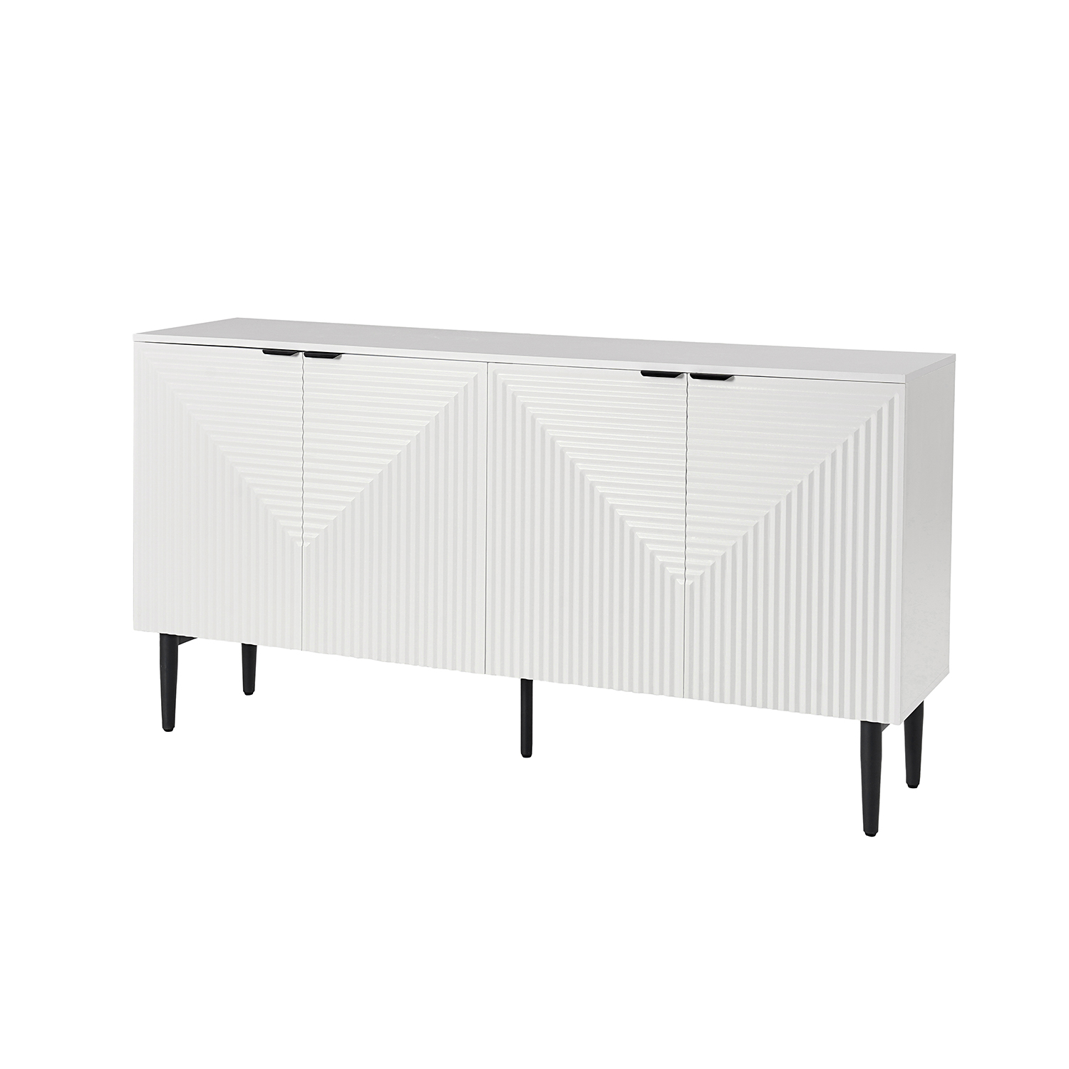 Burkart White 4-Door Grooved Modern Sideboard with Wine Rack 2 Burkart White 4-Door Grooved Modern Sideboard with Wine Rack - Image 2