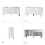 Burkart White 4-Door Grooved Modern Sideboard with Wine Rack 8 Burkart White 4-Door Grooved Modern Sideboard with Wine Rack