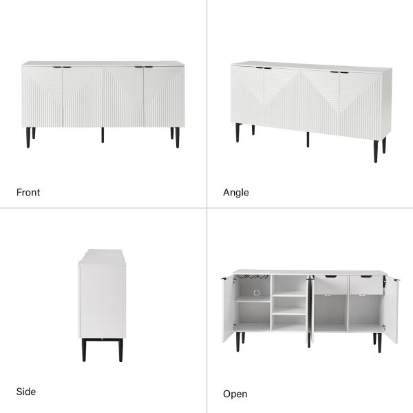 Burkart White 4 Door Grooved Modern Sideboard with Wine Rack 2