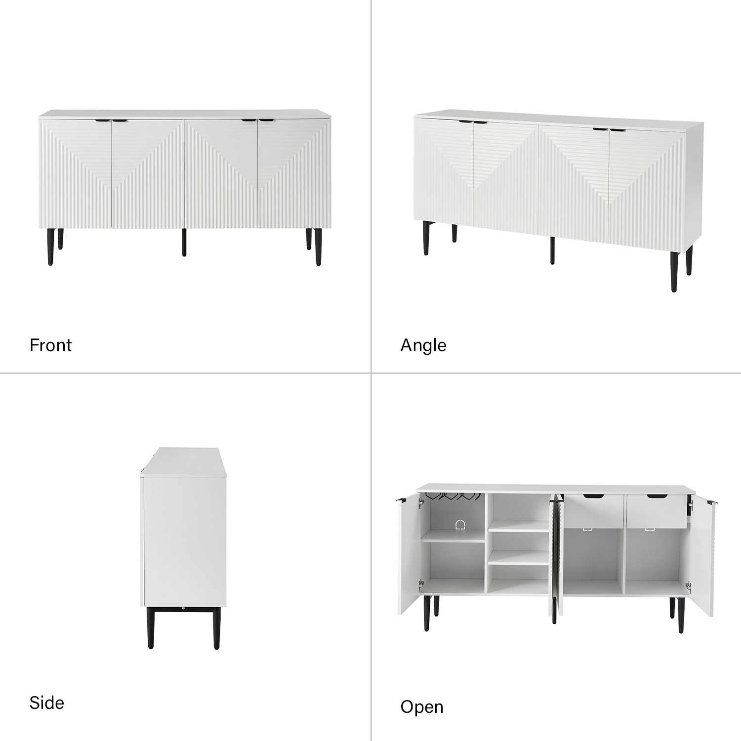 Burkart White 4-Door Grooved Modern Sideboard with Wine Rack 3 Burkart White 4-Door Grooved Modern Sideboard with Wine Rack - Image 3