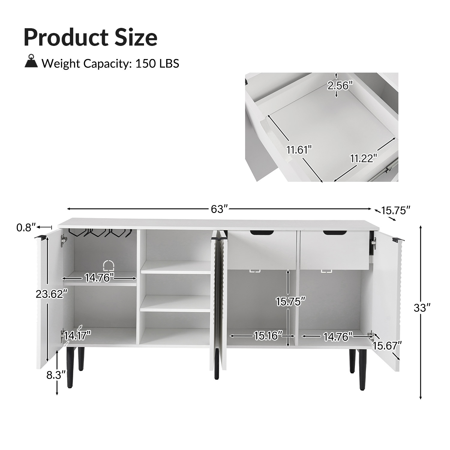 Burkart White 4-Door Grooved Modern Sideboard with Wine Rack 4 Burkart White 4-Door Grooved Modern Sideboard with Wine Rack - Image 4