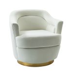 Burkhard Ivory Velvet Swivel Barrel Chair with Golden Base 7 Burkhard Ivory Velvet Swivel Barrel Chair with Golden Base