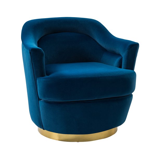 Burkhard Navy Velvet Swivel Barrel Chair with Golden Base 1