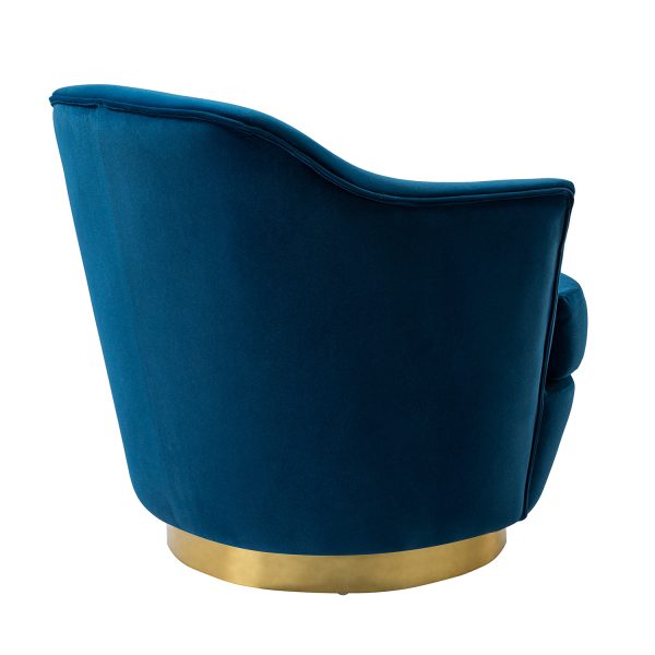 Burkhard Navy Velvet Swivel Barrel Chair with Golden Base 2