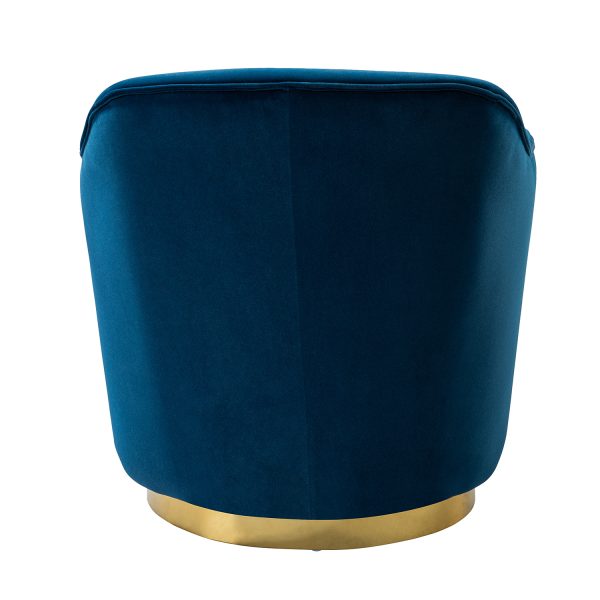 Burkhard Navy Velvet Swivel Barrel Chair with Golden Base 3