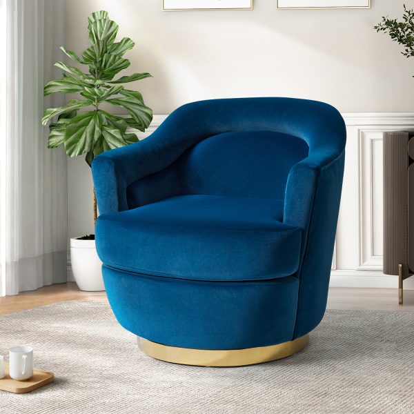 Burkhard Navy Velvet Swivel Barrel Chair with Golden Base