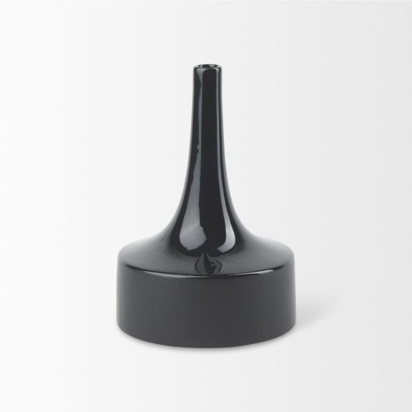 Burton 11.6H Medium Glossy and Matte Black Ceramic Jug Vase 2