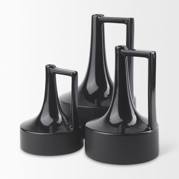 Burton 13.1H Large Glossy and Matte Black Ceramic Jug Vase 6