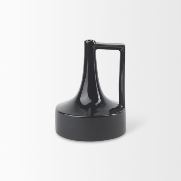 Burton 8.3H Small Glossy and Matte Black Ceramic Jug Vase 3