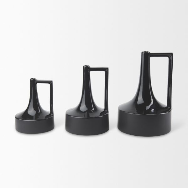 Burton 8.3H Small Glossy and Matte Black Ceramic Jug Vase 5